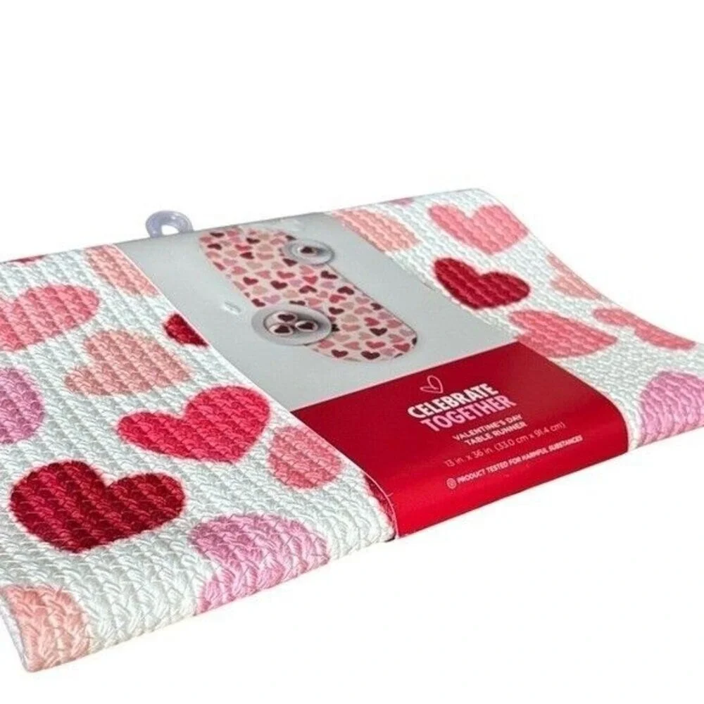 Celebrate Together Valentines Day Heart Table Runner Woven 13